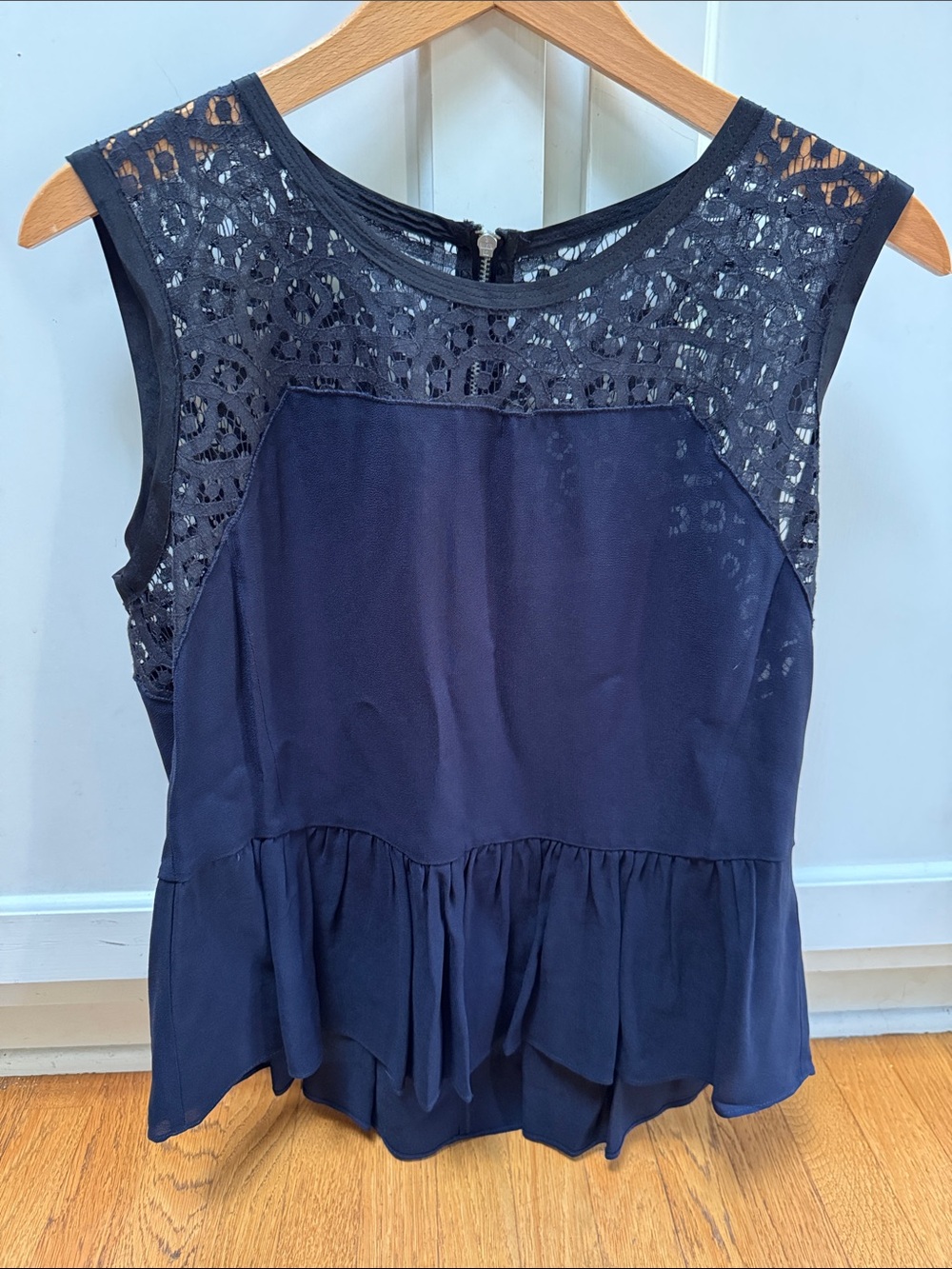 Rebecca Taylor Navy with black Lace Yoke Peplum Camisole and zip back